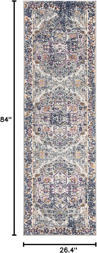 SAFAVIEH Evoke Collection Runner Rug - 2'2" x 7', Grey & Navy, Oriental Medallion Distressed Design, Non-Shedding & Easy Care, Ideal for High Traffic Areas in Living Room, Bedroom (EVK275G)