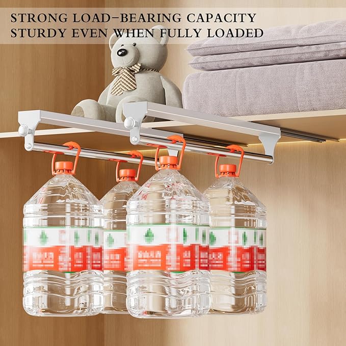 Pull Out Closet Valet Rod, Heavy Duty Adjustable Closet Rod, 13.7inch Telescopic Pant Rack, Space Aluminum Clothes Hanger Rail, Closet Storage Organizer for Trousers Clothes White