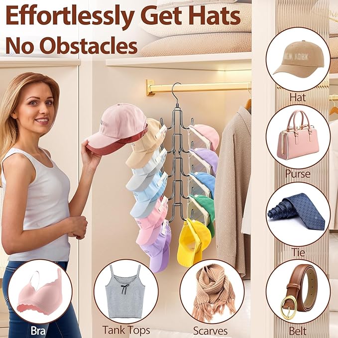Purse Organizer for Closet, Hanging Bag Holder with 10 Big Hooks, Metal Handbag Storage Hook Backpack Rack Space Saving Hanger for Handbag, Belt, Scarve, Tie