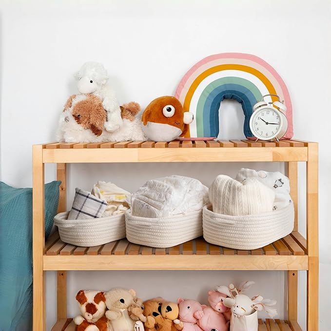 Storage Basket Set – 5-Piece Baskets for Organizing Home, Shelves, Nursery, Bathroom, Dog Toys, Small to Large Decorative Baskets – Off White