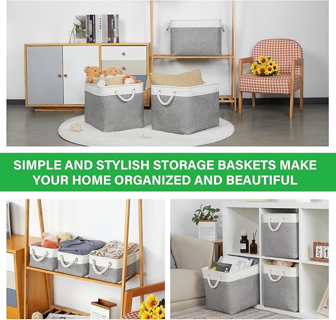 Large Fabric Storage Baskets Set of 3 - Premium Organizer Bins 16x12"
