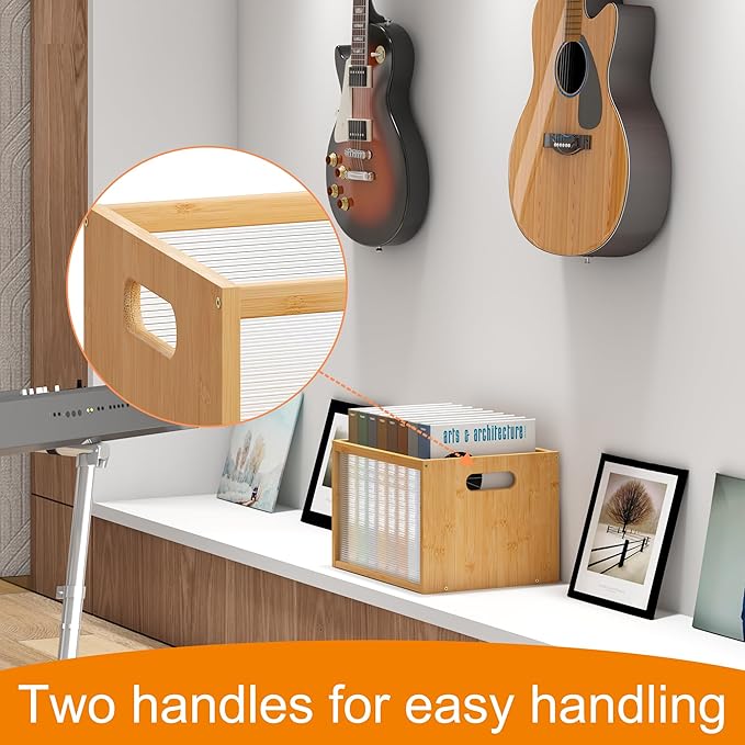GHWIE Record Storage Holder LP Record Storage ，Visible Record Holder Crate with Handle，Great for Storing Vinyl Records/Albums, Folders, Books, Toys and Clothes