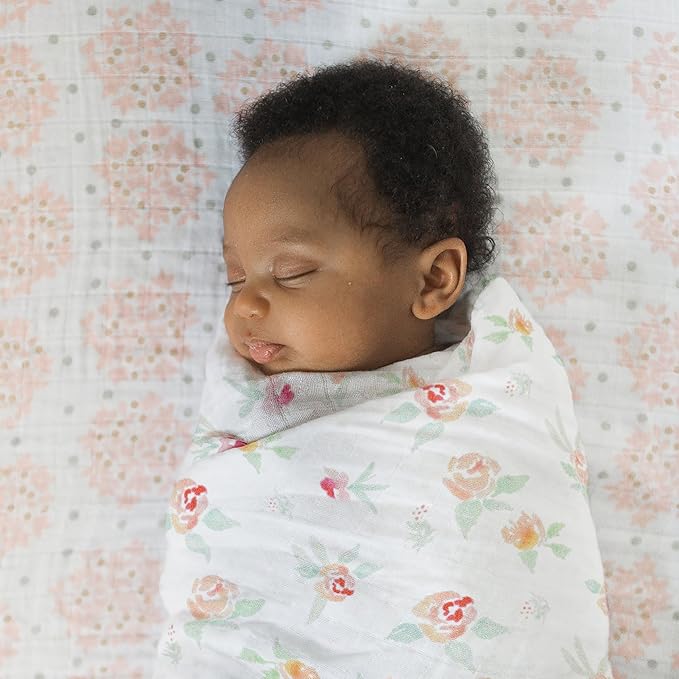SwaddleDesigns Cotton Muslin Swaddle Blanket, Receiving Blanket for Baby Girls, Best Registry Gift, 46x46 inches, Pink and Gold Shimmer Stripes