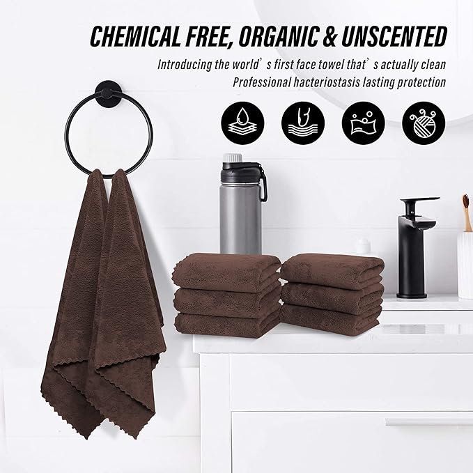 18 Pack Premium Hand Towels - Quick Drying - Microfiber Coral Velvet Highly Absorbent Towels - Multipurpose Use as Hotel, Bathroom, Shower, Spa, Hand Towel 16 x 28 inches (Wood Brown)