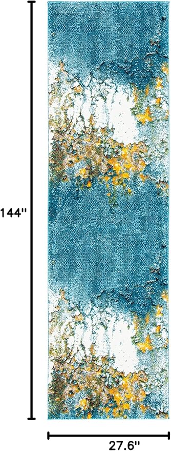 SAFAVIEH Glacier Collection Runner Rug - 2'3" x 12', Blue & Gold, Modern Abstract Design, Non-Shedding & Easy Care, Ideal for High Traffic Areas in Living Room, Bedroom (GLA125M)