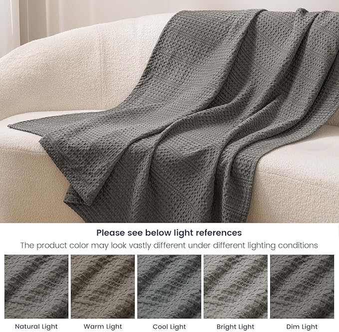 PHF Lightweight Waffle Weave Blanket King Size 104"x 90", Soft Woven Summer Blanket for Hot Sleepers - Aesthetic Home Decor for Couch Bed Sofa, Pet Friendly, Grey