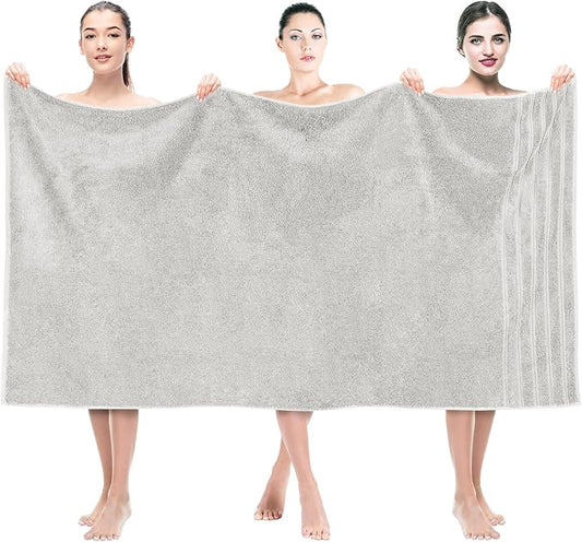 American Soft Linen 35x70 Jumbo Large Bath Towel, 600 GSM 100% Cotton Turkish Bath Sheet, Oversized Luxury Bath Towel for Bathroom Beach and Pool, Silver Grey