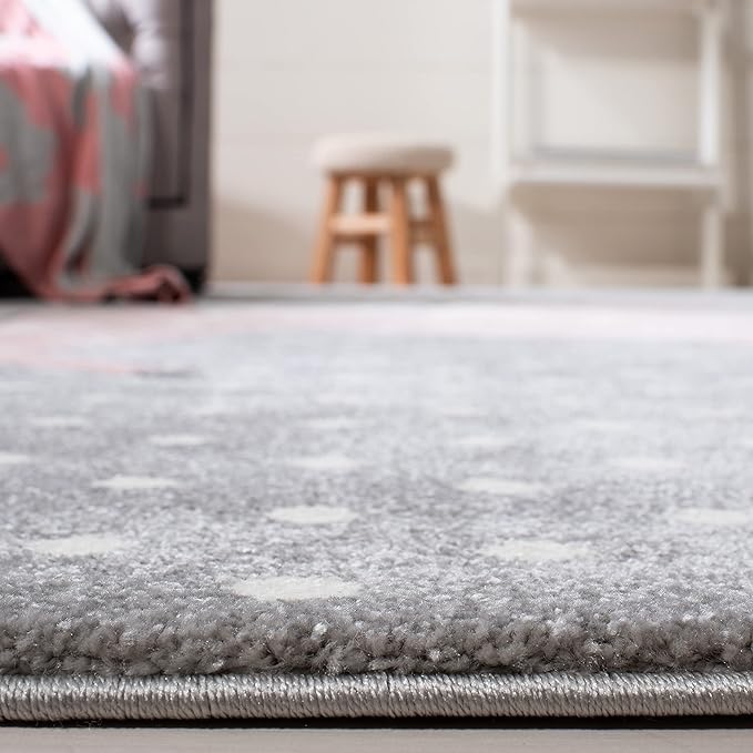 Carousel Kids Collection Area Rug - 5'3" Square, Grey & Ivory & Pink, Non-Shedding & Easy Care, Ideal for High Traffic Areas for Boys & Girls in Playroom, Nursery, Bedroom (CRK163G)