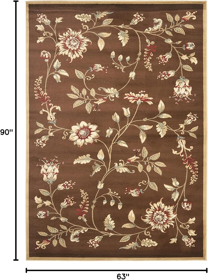 SAFAVIEH Lyndhurst Collection Area Rug - 5'3" x 7'6", Brown & Multi, Traditional Floral Design, Non-Shedding & Easy Care, Ideal for High Traffic Areas in Living Room, Bedroom (LNH552-2591)