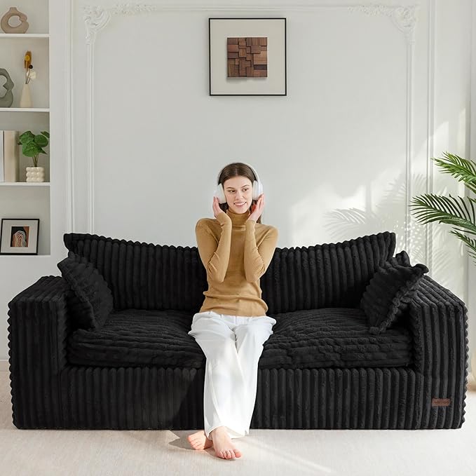 MAXYOYO 76" Bean Bag Sofa Couch, Loveseat Boneless Couch in a Box, Upholstered Small Mini Sofa for Living Room Bedroom Office Apartment, No Assembly, Black