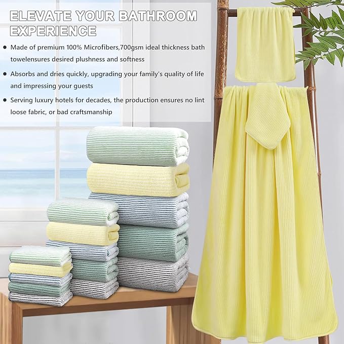 4 Piece Bath Towel Set 35"x70"Oversized Bath Towel for Bathroom Ultra Soft Fluffy Extra Large Bath Sheet Luxury Premium Bathroom Towel Highly Absorbent Quick Dry Shower Towel for Hotel Spa,Yellow