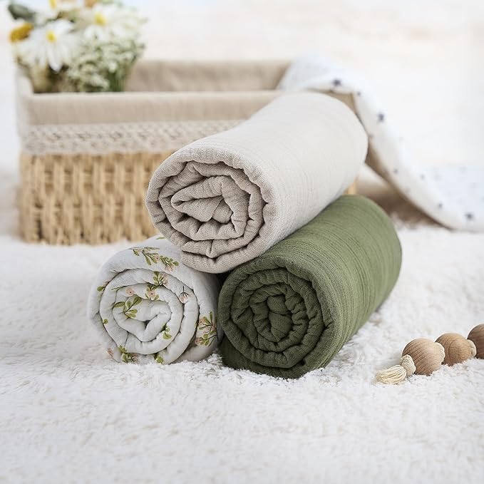 Meracorallo Muslin Swaddle Blanket, 100% Cotton Receiving Blanket Soft and Breathable Swaddle Wrap for Baby Boys and Girls, Flower