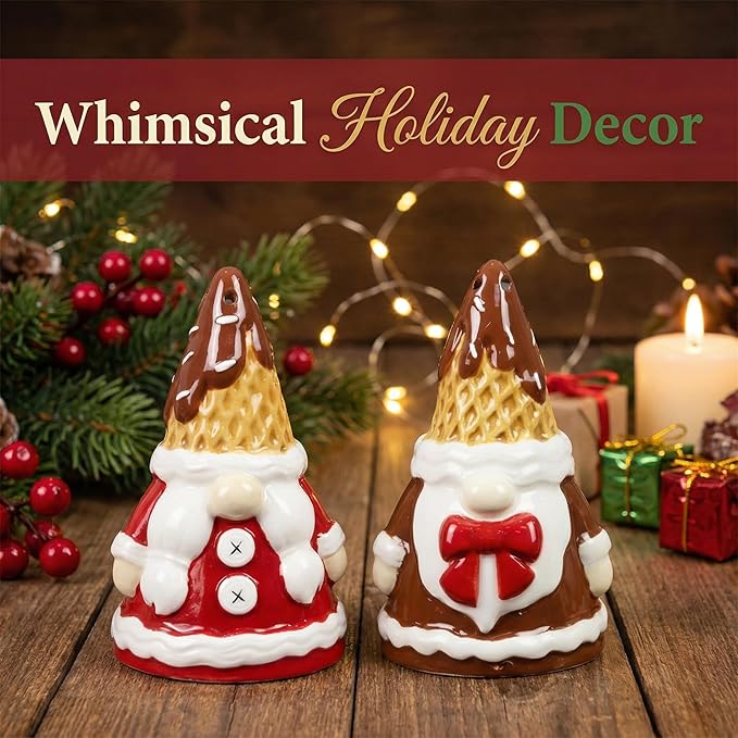 Young’s Inc Christmas Salt Shaker, Cocoa and Cookie Gnome S/P Seasoning Set, Ceramic Salt and Pepper Set, Modern Kitchen Décor and Accessories, Spice Set