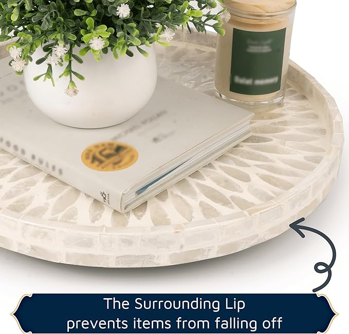 CLAYNIX Mother of Pearl Turntable Organizer - Table & Countertop, Cabinet & Pantry Lazy Susan (12.5 in)