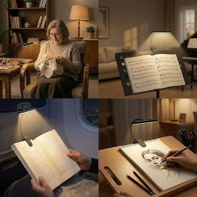 Rechargeable Book Lights for Reading at Night 25 LED - Eye Caring 15 Level Stepless Dimming, Extended 60Hrs Runtime, Lightweight Clip on Light, Gifts for Book Lovers, Black