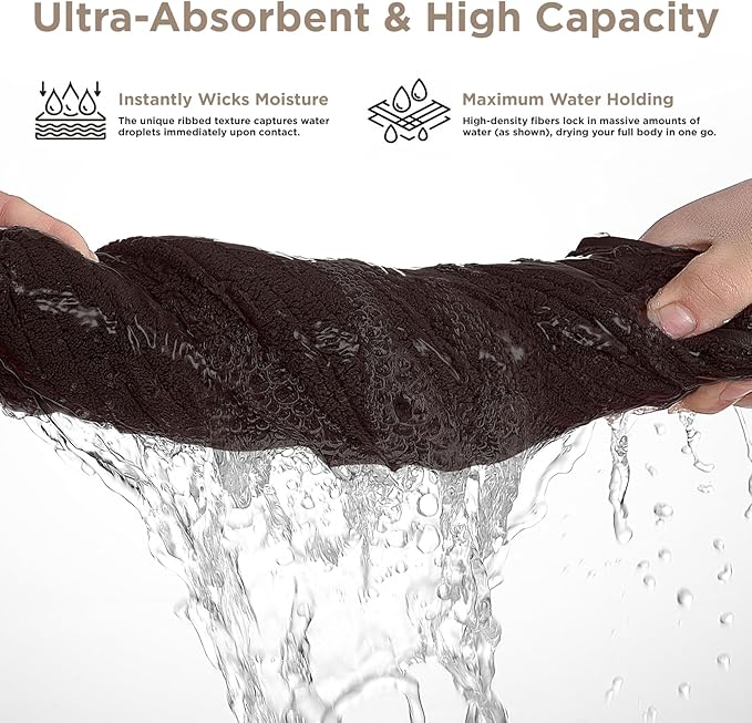 Oversized Bath Towels 8 Piece Towel Set, 2 Extra Large Bath Sheets, 2 Hand, 4 Washcloths, Luxury Soft Super Absorbent Thick Shower Towels for Bathroom, Spa & Hotel, Quick Dry, Brown