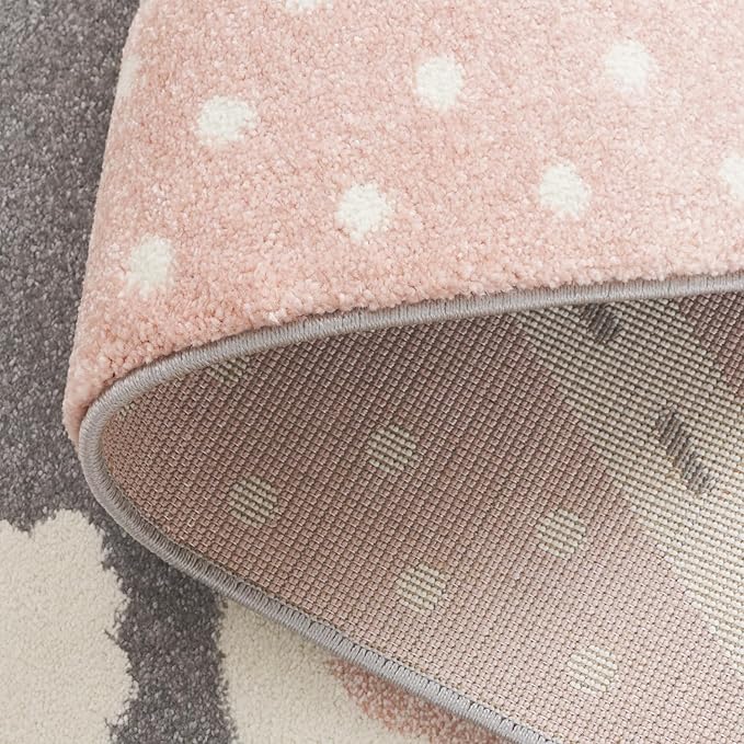 SAFAVIEH Carousel Kids Collection Area Rug - 6'7" Round, Grey & Pink, Non-Shedding & Easy Care, Ideal for High Traffic Areas for Boys & Girls in Playroom, Nursery, Bedroom (CRK193U)
