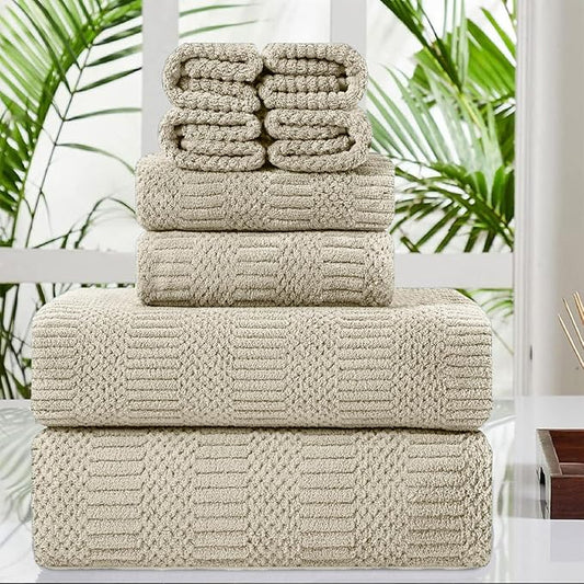 Oliven 8 Pcs Tan Oversized Bath Towel Set-2 Extra Large Bath Sheets,2 Hand Towels,4 Washcloths-600GSM Soft Highly Absorbent Quick Dry Beach Chair Towels