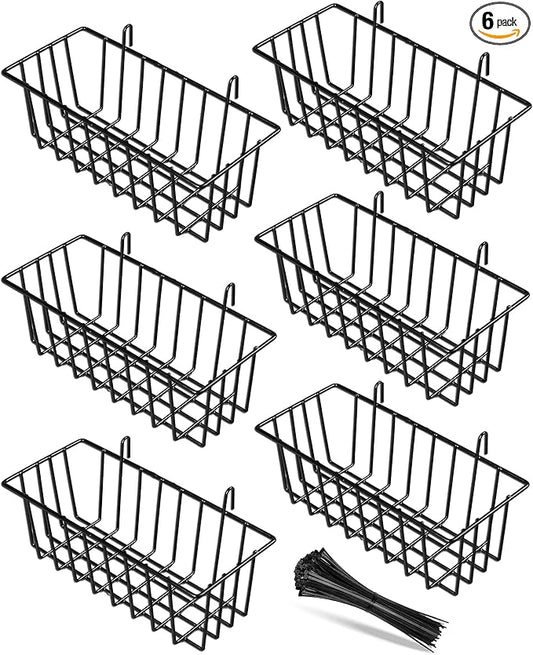 6 Pack Wire Baskets, Grid Panel Hanging Wall Basket, Grid Wall Accessory, Display and Storage Wall Basket for Kitchen, Home Decor, Potted Plants