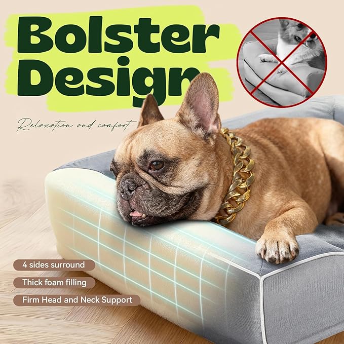 Orthopedic Dog Beds for Medium Small Dogs with Removable Washable Cover Rectangle Pet Sofa with Cooling Gel Memory Foam Anti-Slip Bottom Waterproof for Old Pets or Cat,28" L x 23" W x 6.5" Th