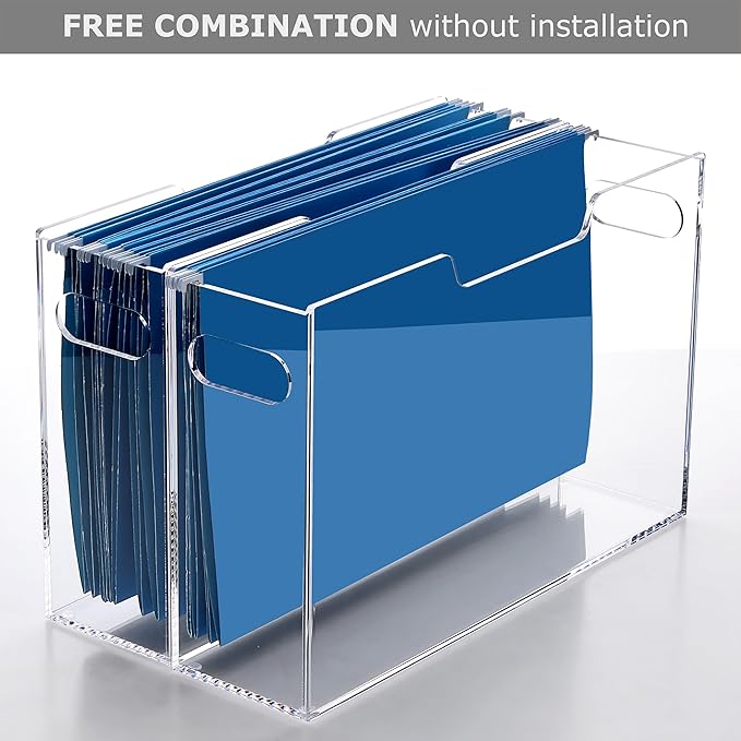 DINGHUO DNGHUO Acrylic Hanging File Organizer Box, Legal Size Clear File Storage Box with Handles, Portable Filing Holder for Desk, Home Office, School -1 Pack