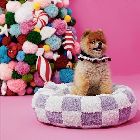 LE SURE Donut Small Dog Bed - Round Cat Beds for Indoor Cats Calming Pet Beds, Cute Modern Beds with Jacquard Shaggy Plush & Anti Slip Bottom, 23 Inch, Purple