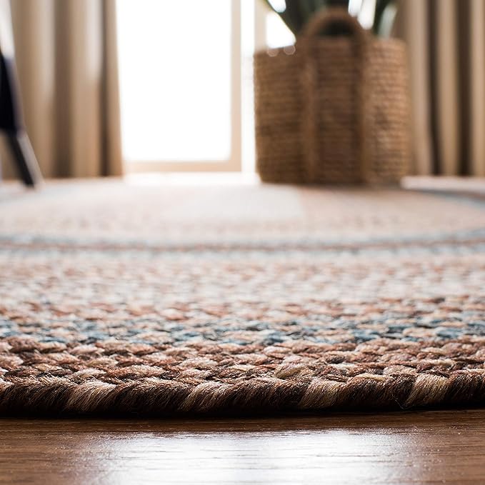 SAFAVIEH Washable Rug Outdoor Braided Collection - 4' Square, Brown & Multi, Handmade & Reversible, Non-Shedding & Easy to Clean, Ideal for Patio, Backyard, Mudroom (BRD313A)