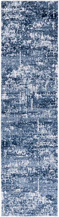 SAFAVIEH Amelia Collection Area Rug - 2'2" x 12' Runner, Ivory & Dark Blue, Modern Abstract Design, Non-Shedding & Easy Cleaning, Ideal for Living Room, Bedroom, Dining Space (ALA700M)