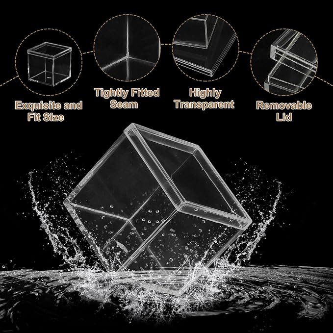Acrylic Box with Lid, 3.94 x 3.94 x 5.91 in Acrylic Display Case Plastic Square Cube Container Storage Holder Stackable Bins for Cosmetic Collectible Candy Jewelry(2 Pack, Clear)