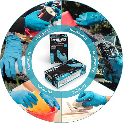GLOVEWORKS Blue Disposable Nitrile Industrial Gloves, 5 Mil, Latex & Powder-Free, Food-Safe, Textured, X-Large, Case of 1000