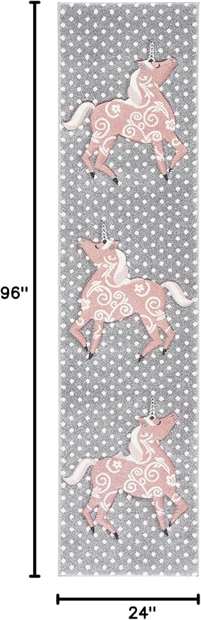 SAFAVIEH Carousel Kids Collection Runner Rug - 2' x 8', Grey & Ivory & Pink, Non-Shedding & Easy Care, Ideal for High Traffic Areas for Boys & Girls in Playroom, Nursery, Bedroom (CRK163G)