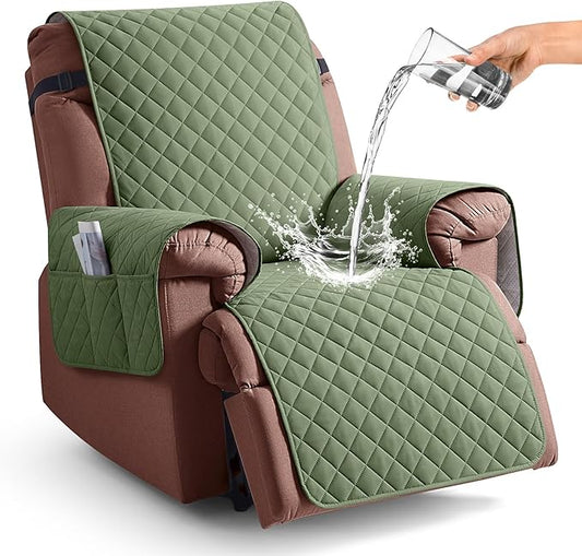 KinCam 100% Waterproof Recliner Chair Cover, Reclining Couch Covers for Pets, Dogs, Recliner Couch Slipcover Furniture Protector with Elastic Straps for Kids(25", Cactus Green)