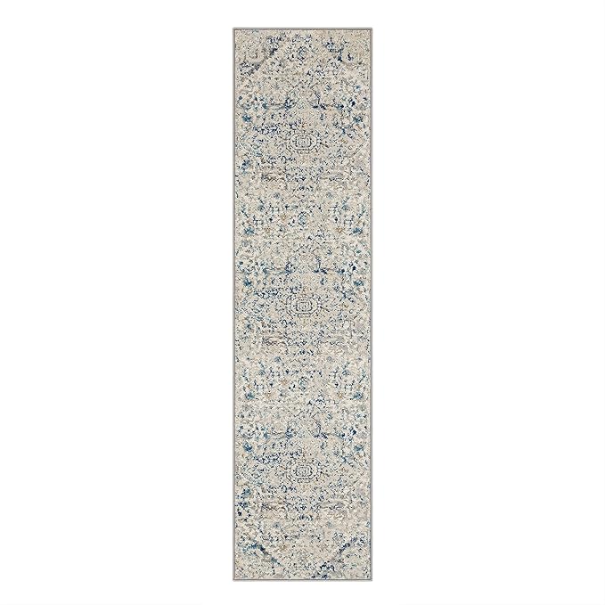 Mohawk Home Invati Traditional Floral Ornamental Royal Blue 2' x 10' Area Rug Perfect for Living Room, Dining Room, Office
