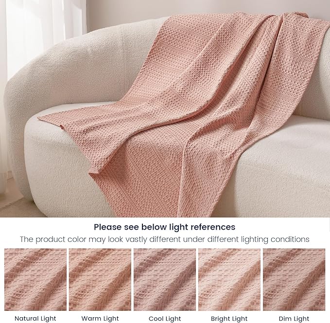 PHF Lightweight Waffle Weave Blanket King Size 104"x 90", Soft Woven Summer Blanket for Hot Sleepers - Aesthetic Home Decor for Couch Bed Sofa, Pet Friendly, Rose Pink