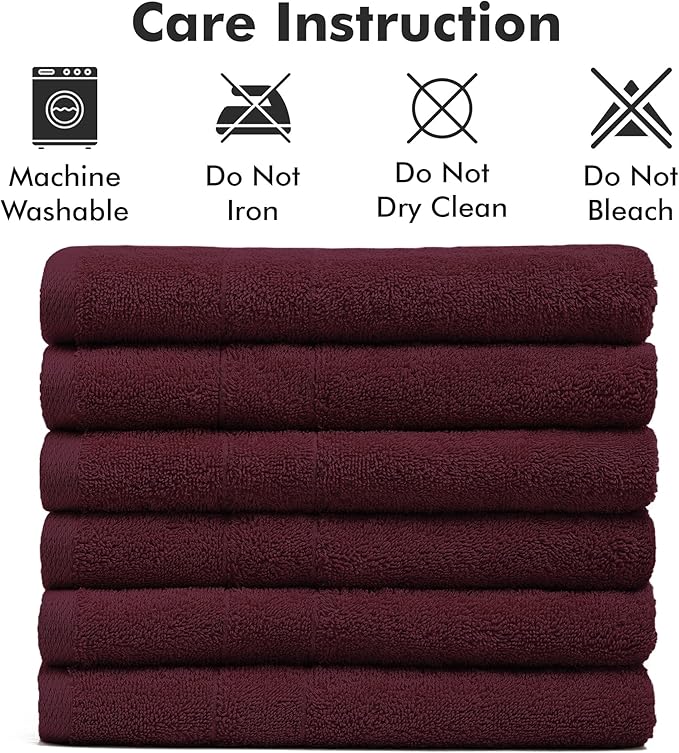 100% Cotton Hand Towels for Bathroom – Soft & Absorbent Towel Set– Pack of 6 Small Towel (34x20in) – Quick Dry Luxury Cotton Hand Towels – Burgundy
