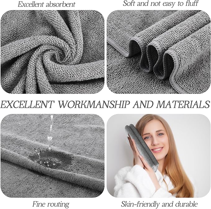 50 Pack Bleach Proof Towels Microfiber Absorbent Resistant Hair Hand Towels Bulk Quick Dry for Barber Gym Bath Spa Shaving (Light Grey,16 x 29 Inch)