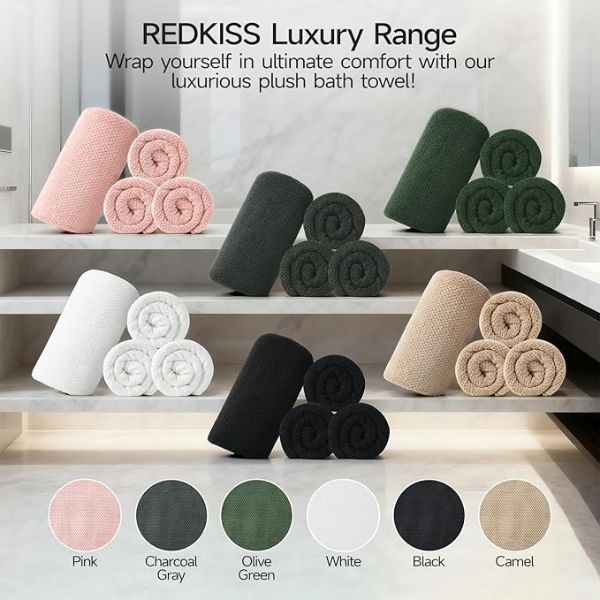 REDKISS 4 Pack Pink Bath Towels, 35 x 70 in Extra Large Coral Fleece Bath Towel Set, Super Soft Highly Absorbent Plush Bathroom Towels for Adults, Quick Dry Towel Set for Spa, Gym, Travel