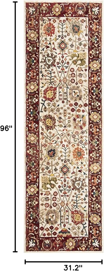 SAFAVIEH Kashan Collection Runner Rug - 2'6" x 8', Ivory & Red, Traditional Oriental Design, Non-Shedding & Easy Care, Ideal for High Traffic Areas in Living Room, Bedroom (KSN303D)