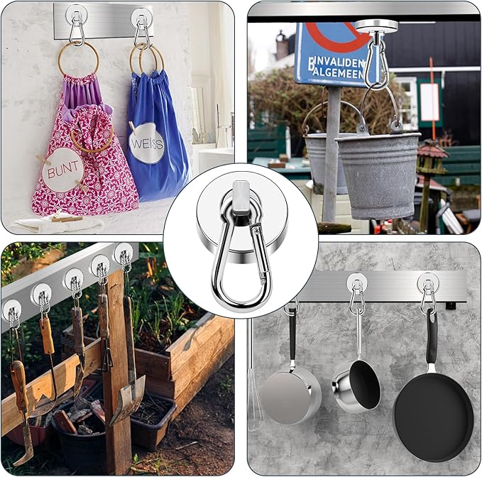 MIKEDE Magnetic Hooks Heavy Duty, 150LB Strong Swivel Neodymium Magnets with Magnetic Carabiner Hooks, Powerful Magnet Hooks for Hanging, Cruise Ship, Curtain, Home, Workplace - 6 Pack