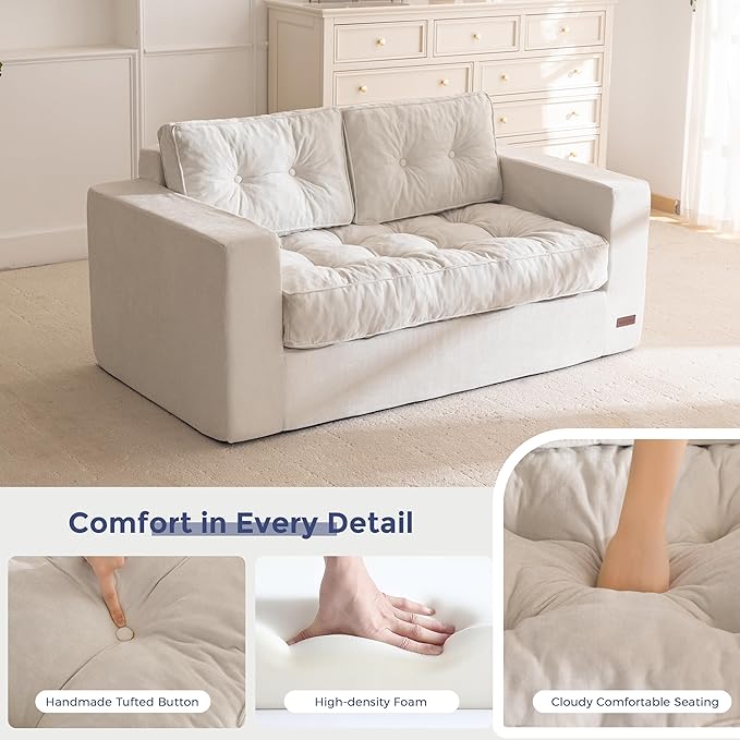 MAXYOYO Boneless Sofa Couch, 59" Loveseat Sofa for Small Space, Tufted Floor Couch Bean Bag Chair for Living Room Bedroom Apartment, Sofa in a Box, No Assembly Needed, Grey