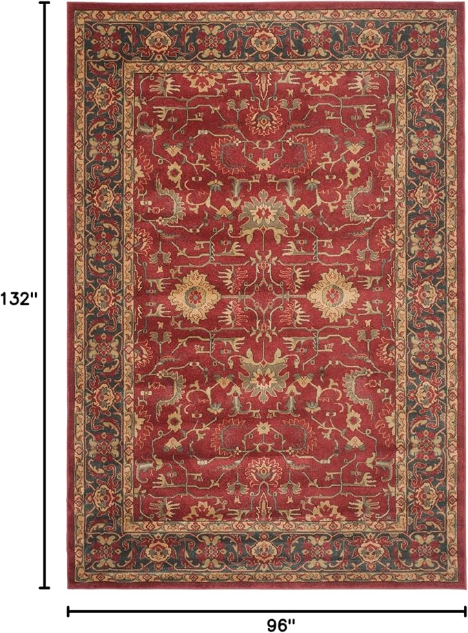 SAFAVIEH Mahal Collection Area Rug - 8' x 11', Red & Navy, Traditional Oriental Design, Non-Shedding & Easy Care, Ideal for High Traffic Areas in Living Room, Bedroom (MAH693F)