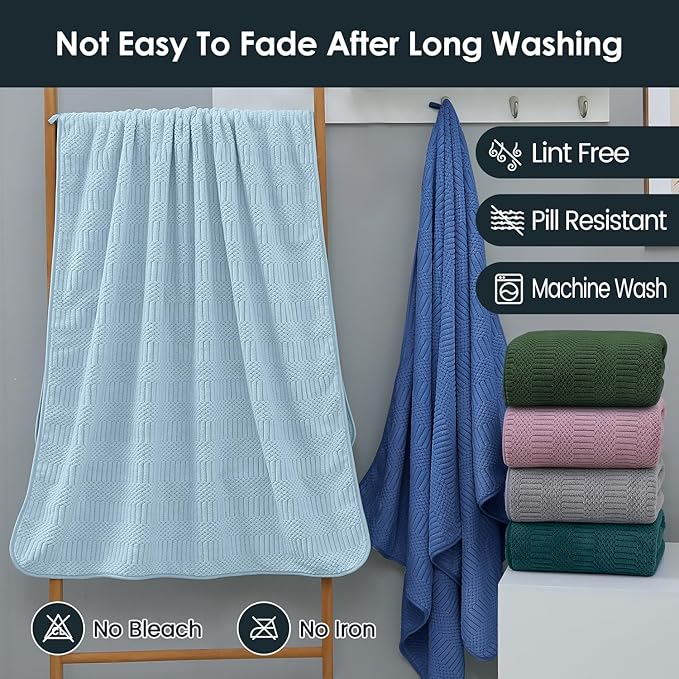 Microfier Bath Towels Set of 2, Large Microfier Body Towel for Adult, 30" x 60", Oversized, Soft, Super Absorbent, Fast Drying, Use for Sauna,Gym,Sport, Fitness, Yoga, Diamond Cross Grid Teal