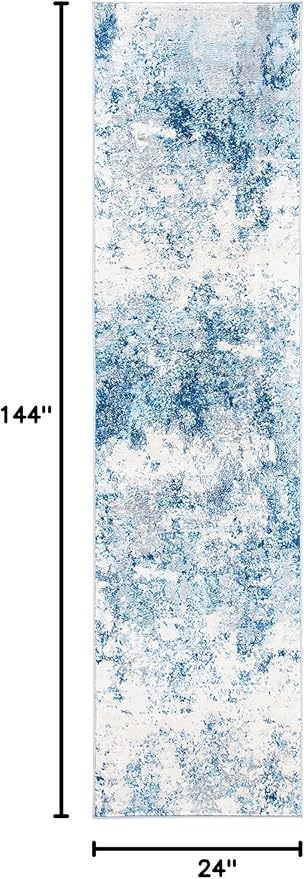 SAFAVIEH Brentwood Collection Runner Rug - 2' x 12', Ivory & Navy, Modern Abstract Design, Non-Shedding & Easy Care, Ideal for High Traffic Areas in Living Room, Bedroom (BNT822B)