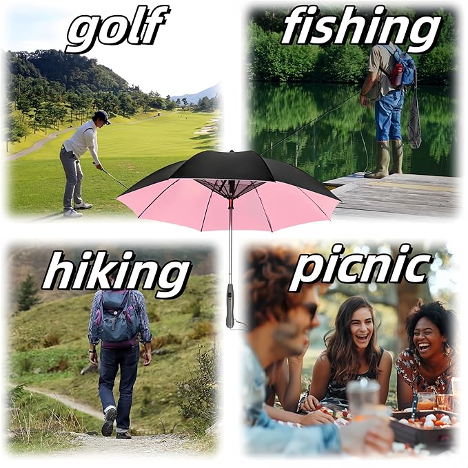 Umbrella with Fan & Mist Spray - Rechargeable UV Protective Cooling Umbrella for Patio, Beach, Travel — Portable Misting System & Detachable Water Bottle Included