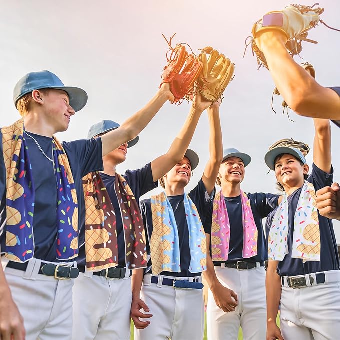 10 Set Baseball Cream Drip Cooling Towels with Bags 40"x12" Ice Cooling Towels Microfiber Sweat Sport Rags Absorbent Chilly Washcloth for Hot Weather Workout Yoga Gym Coach Sport Party Favors