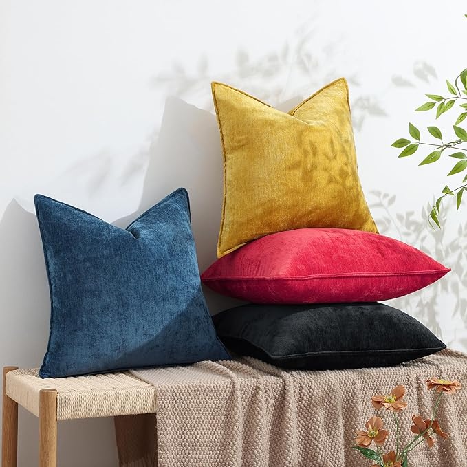 decorUhome Spring Couch Throw Pillow Covers 16x16 Set of 2, Decorative Soft Velvet Modern Cozy Chenille Pillow Cases with Elegant Design for Sofa Bed Living Room Home Decor, Red