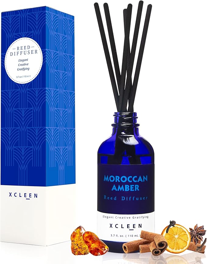 Reed Oil Diffuser Set, Fragrance Diffuser - Floral Notes, Vanilla, Cinnamon & Amber, Includes 6 Rattan Scented Sticks Diffuser Reeds, Home & Office Decor, 110ml/3.7oz
