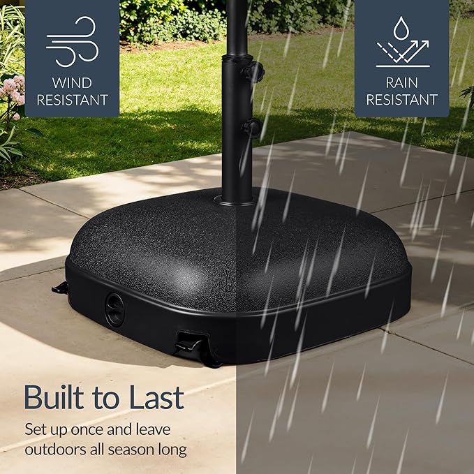 Best Choice Products 123lb Capacity Fillable Mobile Umbrella Base, Heavy Duty Market Stand for Patio, Deck, Poolside, Easy to move w/ 4 wheels - Dome Square Black