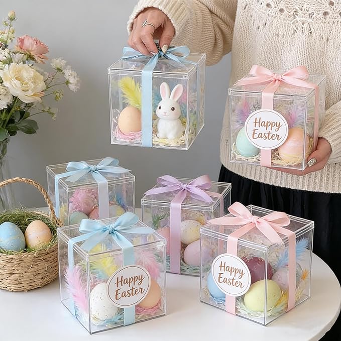 KissYou Acrylic Box Large Clear Display Box with Lids Party Decorations Easter Candy Boxes Transparent Square Cube Storage Contanier Gift Box