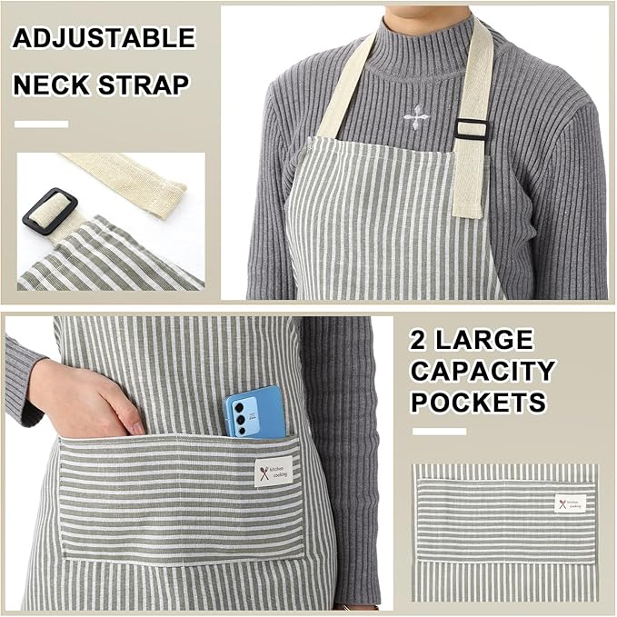Janmercy 24 Pcs Aprons for Women Men with 2 Pockets Linen Cooking Kitchen Apron Adjustable Bib Chef Apron Bulk Aprons Unisex